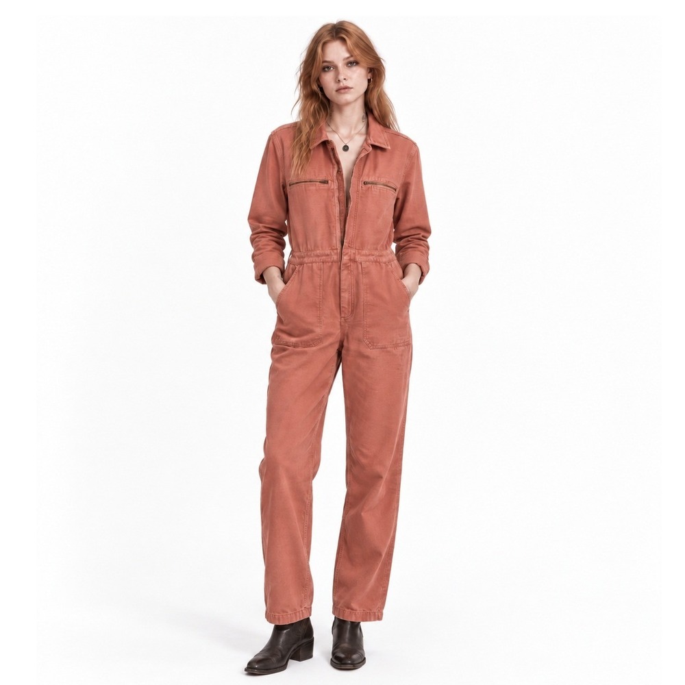 Utility Workwear Madewell Jumpsuit Long Sleeve Zip Front Small Terracotta Pink
